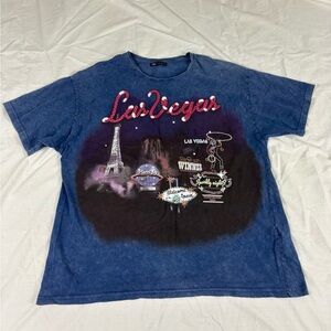 Zara Women Las Vegas Print Blue Short Sleeve Top Size L